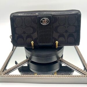 Coach Black and Gold Signature C Wallet with Leather Accent